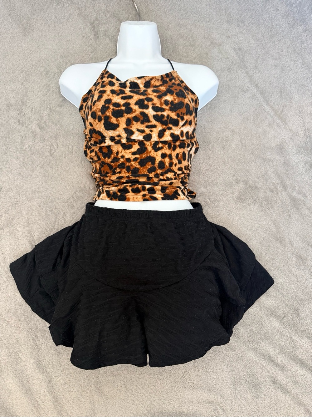 Y2K McBling Leopard Halter Top Mini Skirt Set S/M